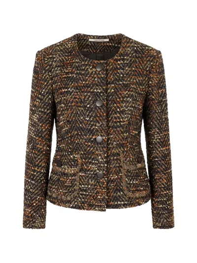 Tagliatore Kerry Bouclé-knit Chevron-pattern Jacket In Black