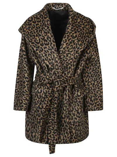 Tagliatore Hooded Animal-print Coat In Brown