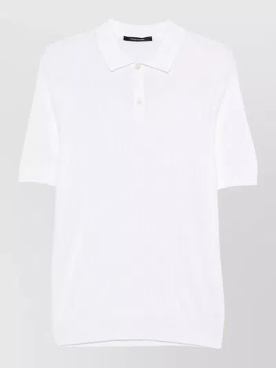 Tagliatore Knit Polo Shirt Cable Pattern Collar In White