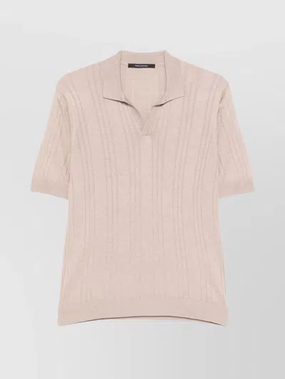 Tagliatore Knit Polo Shirt Split Neck In Neutral
