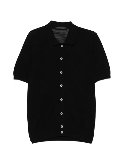 Tagliatore Knit Short Sleeve Shirt With Button Closure In Black
