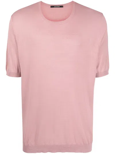 Tagliatore Knitted Silk T-shirt In Rose-pink