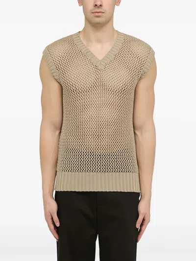 Tagliatore Cotton Knit Texture Sleeveless V Neck Vest In Pink