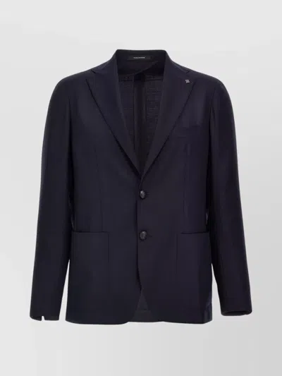 Tagliatore Lapel Blazer With Buttoned Cuffs And Pockets In Blue