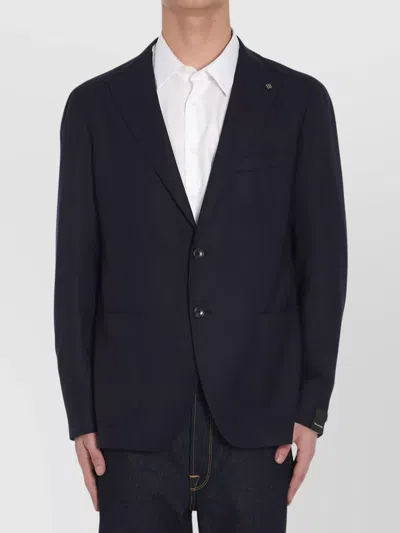 Tagliatore Lapel Single-breasted Jacket With Front Patch Pockets In Blue