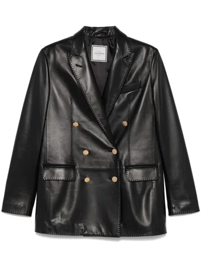 Tagliatore Leather Blazer In Black