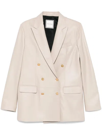 Tagliatore Leather Blazer In Neutro