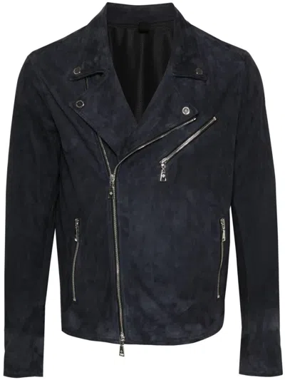 Tagliatore Leather Jacket In Blue