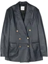 Tagliatore Josie Double-breasted Leather Blazer In Blue