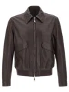 Tagliatore Leather Jacket With Collared Design And Front Pockets In Brown