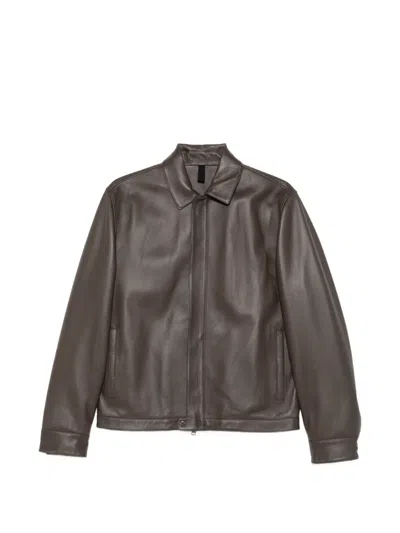 Tagliatore Long-sleeved Leather Jacket In Black
