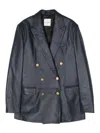 Tagliatore Josie Double-breasted Leather Blazer In Dark Blue
