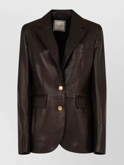 TAGLIATORE LEATHER JACKET WITH NOTCH LAPEL AND BACK VENT