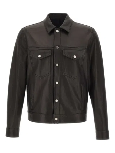 Tagliatore Leather Shirt Jacket In Black