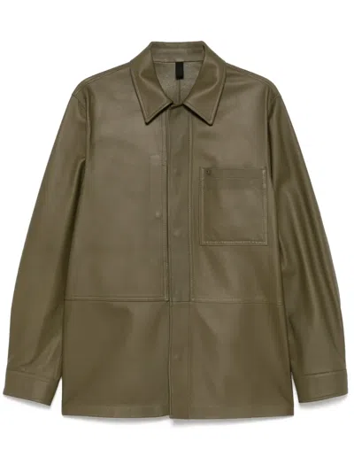 Tagliatore Leather Shirt Jacket In Green