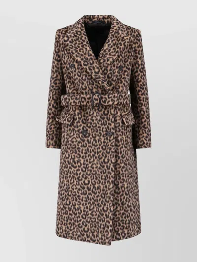 Tagliatore Leopard Print Belted Waist Long Jacket In Animal Print