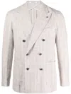 Tagliatore Linen-blend Double-breasted Blazer In Neutrals