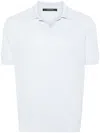 Tagliatore White Knitted Polo Shirt With Polo Style Collar And Short Sleeves In Light Blue