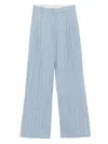 Tagliatore Wide-leg Linen Trousers With Subtle Pinstripe In Light Blue