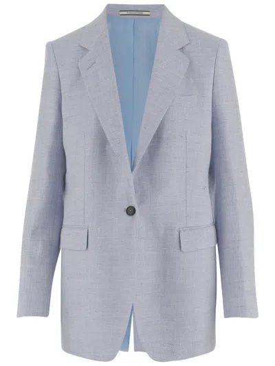 Tagliatore Light Blue Herringbone Linen-wool Blend Jacket In Gray