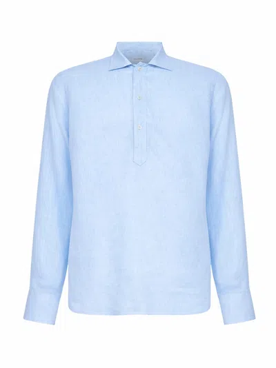 Tagliatore Light Blue Linen Polo-style Shirt In Black