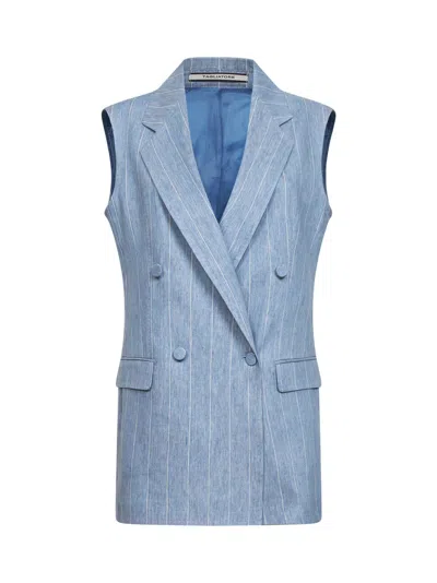 Tagliatore Light Blue Pinstriped Linen Blend Sleeveless Blazer