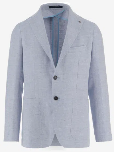 Tagliatore Light Blue Single-breasted Jacket With Herringbone Pattern