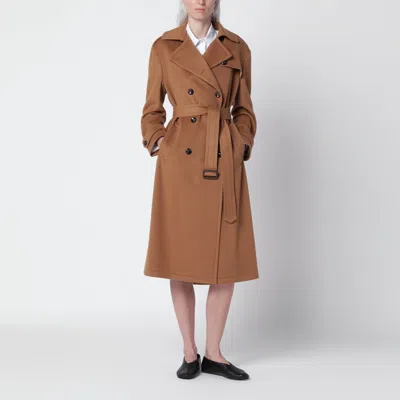 Tagliatore Light Brown Double-breasted Trench Coat In Cashmere