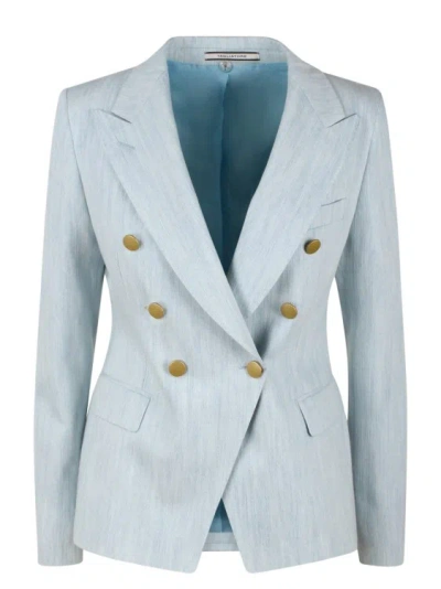 Tagliatore Light Denim Double-breasted Jacket In Blue