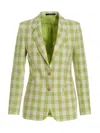 Tagliatore Paris Checkered Blazer Jacket With Front Pockets In Light Green