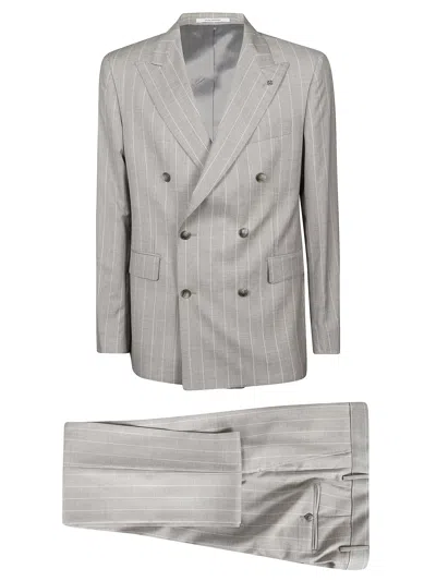 Tagliatore Light Grey Pinstripes Double Breasted Suit In Gray