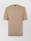 Tagliatore Ribbed Fitted T-shirt With Classic Crew Neckline In Brown
