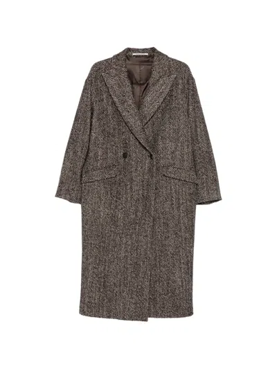 Tagliatore Linden Herringbone Double-breasted Coat In Brown