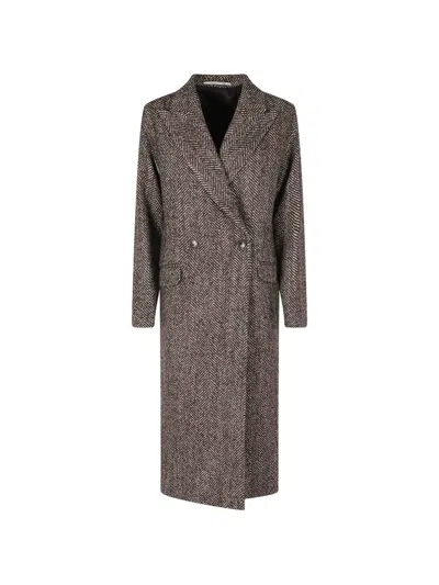 Tagliatore Herringbone Coat Long Sleeves Notched Lapel Pockets In Brown