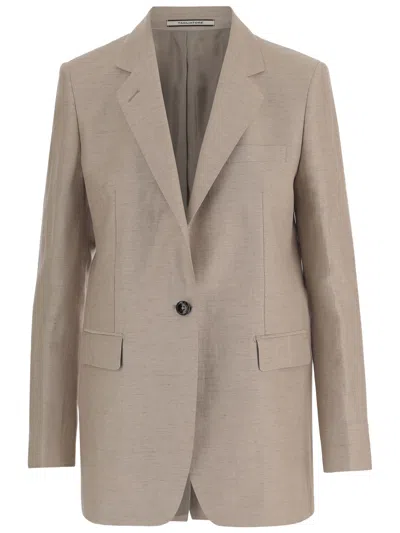 Tagliatore Linen And Cotton Blend Jacket With Lapel Collar In Burgundy