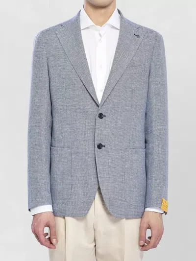 Tagliatore Jacket Linen Cotton Tailored Lapel Pin In Blue