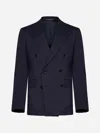 Tagliatore Linen And Wool-blend Double-breasted Blazer In Blue