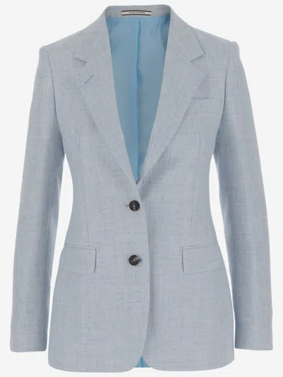 Tagliatore Linen Blend Single-breasted Jacket In Clear Blue