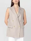 Tagliatore Linen Double Breasted Sleeveless Vest In Neutral