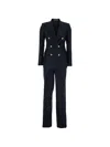 Tagliatore Linen Double Breasted Suit Gold Buttons In Black