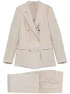 Tagliatore Linen Double-breasted Suit In Taupe In Brown