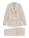 Tagliatore Linen Double-breasted Suit In Taupe In Gray