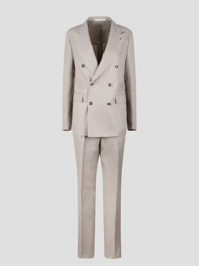 Tagliatore Linen Double-breasted Tailored Suit In Neutrals
