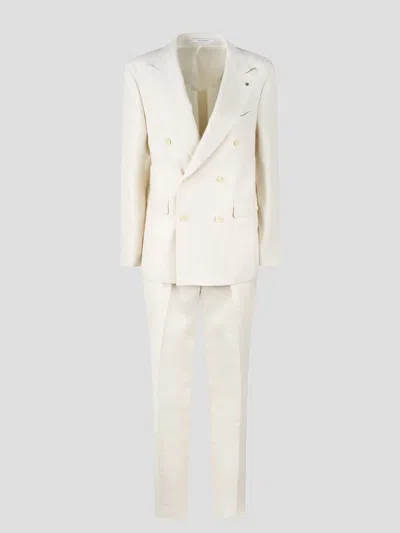 Tagliatore Linen Double-breasted Tailored Suit In White