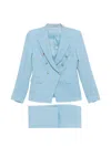 Tagliatore Double-breasted Linen Pant Suit In Blue