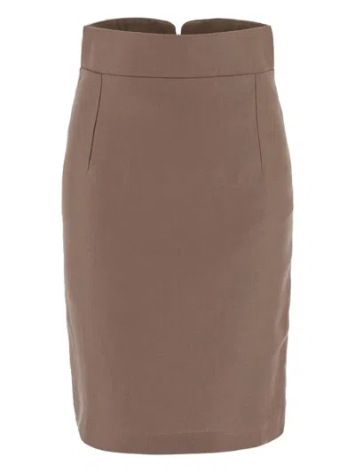 Tagliatore Linen Midi Skirt In Brown