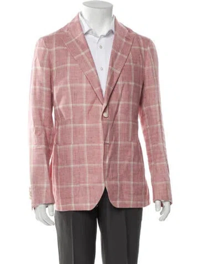 Pre-owned Tagliatore Linen Plaid Print Blazer In Pink