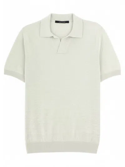 Tagliatore Linen Polo Shirt Short Sleeves Collar In White