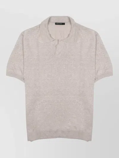 Tagliatore Linen Polo Shirt Short Sleeves Hem In Neutral
