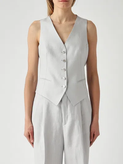 Tagliatore Linen Single-breasted Vest In White